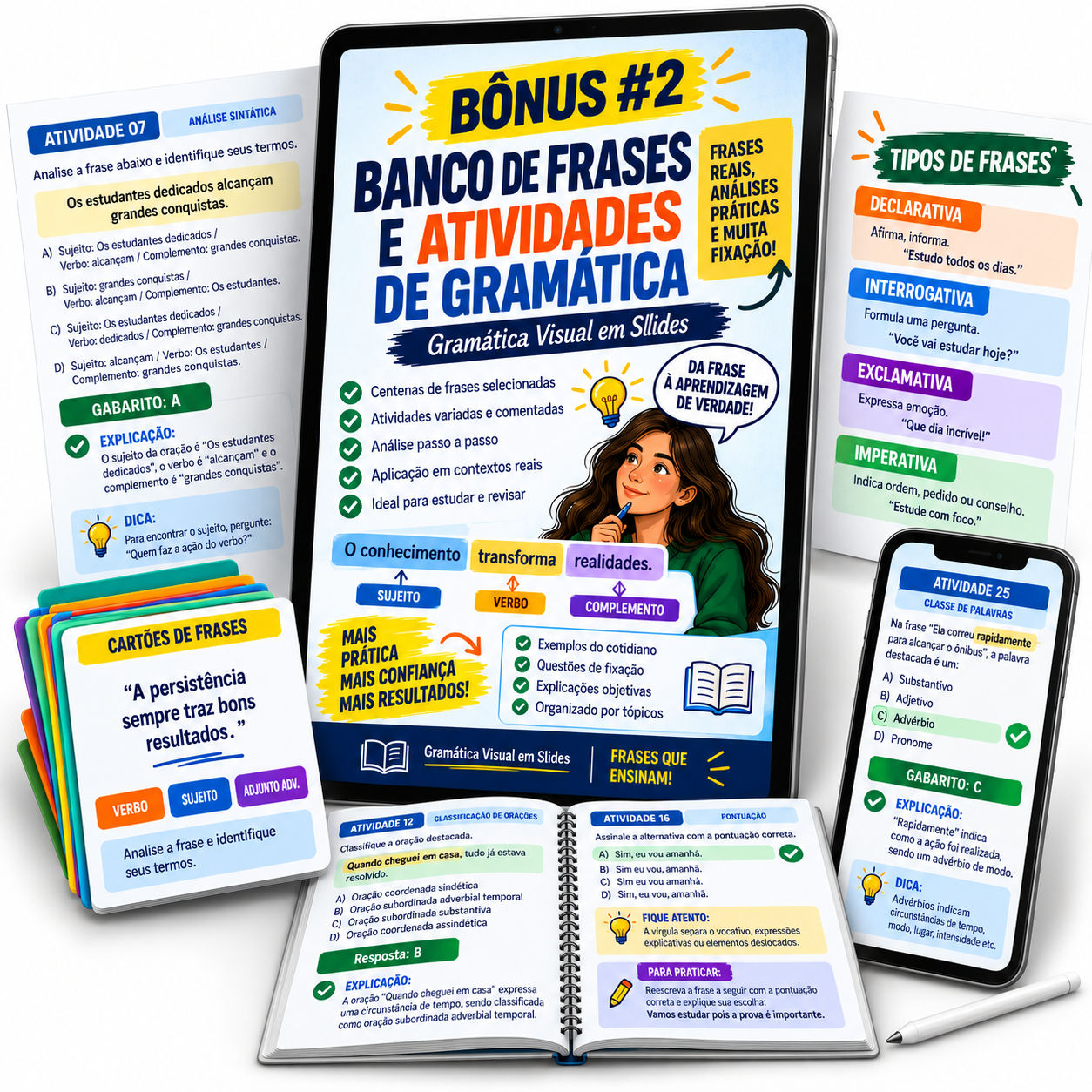 Banco De Frases E Atividades De Gramática — bônus #2 do Gramática Visual em Slides