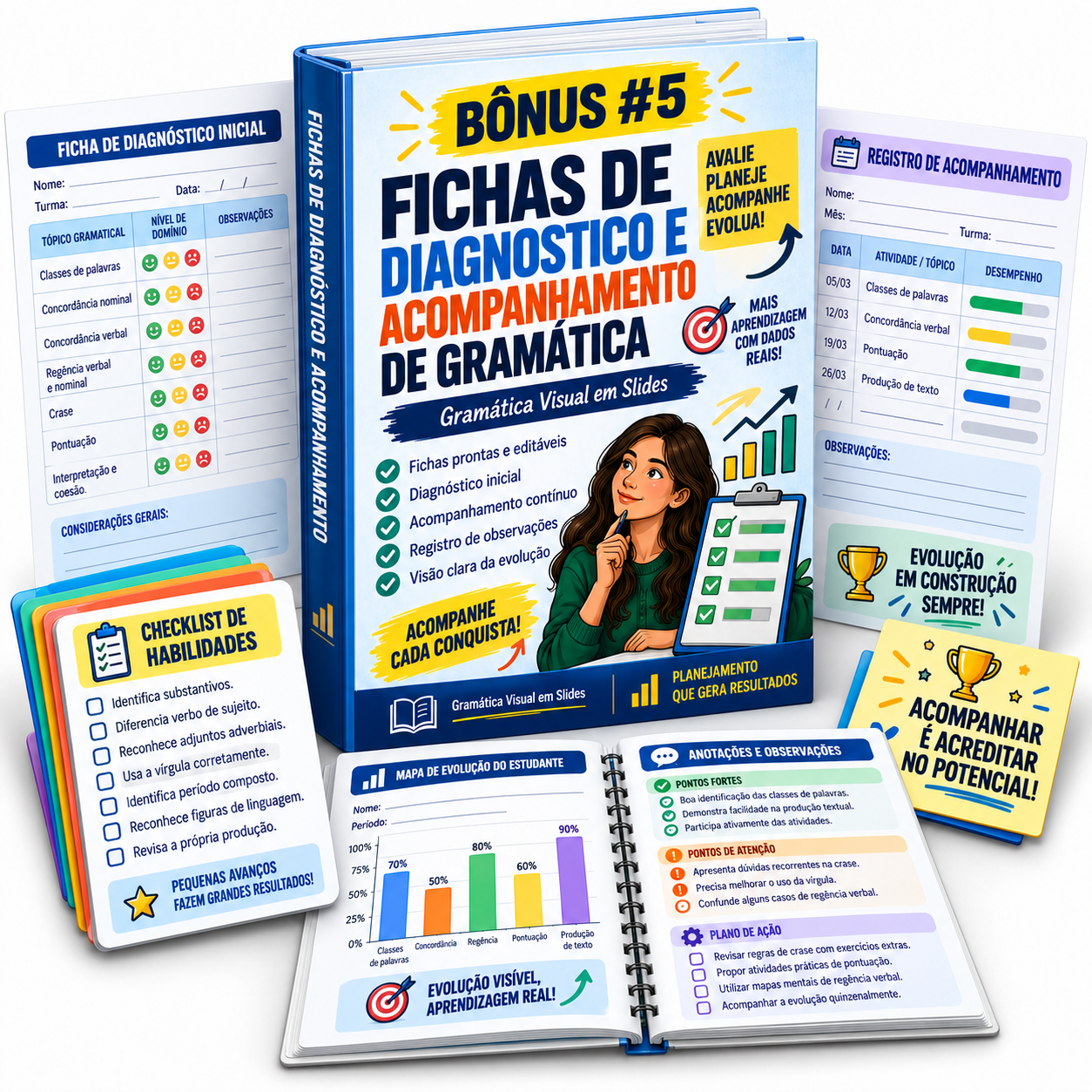 Fichas De Diagnóstico E Acompanhamento De Gramática — bônus #5 do Gramática Visual em Slides